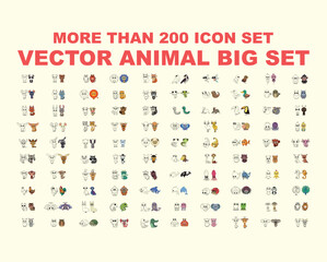 Animal icons big set with colour and black and white version. Vector all animals illustrations
