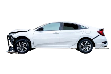 Foto op Plexiglas Schipbreuk Full body side view of white car get damaged by accident on the road. damaged cars after collision. Isolated on transparent background , PNG File