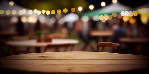Outdoor local market stall, craft fair, farmers market empty table for product display. Generative ai