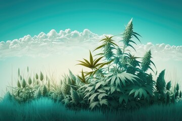 Cannabis crops growing in the open air. Generative AI
