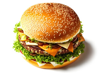 Delicious Fresh Burger - Isolated on White Background Generative AI