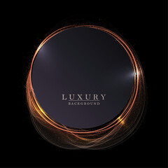 Isolated round gold texture frame, small transparent tulle on a black background