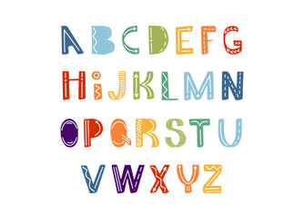 hand drawn scandinavian vector lettering alphabet, happy text
