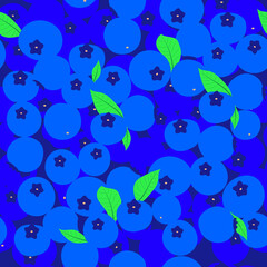 Naklejka na ściany i meble Ripe juicy black blueberries on a seamless background. Vector illustration for a postcard. Close-located fresh berries. illustration for packaging design of food, juice, jam, ice cream, smoothies