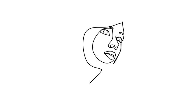 continuous line beautiful woman face natural smile A beautiful smile.