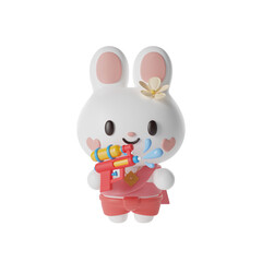 Rabbit in traditional thai dress 3D Illustration-12
