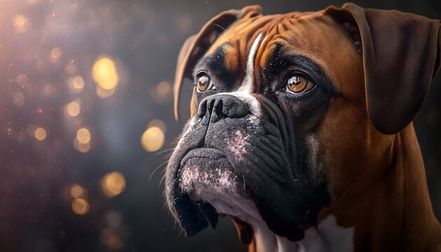 Portrait of a boxer. Beautiful pet and family photos, wallpaper, poster created with help of generative ai.