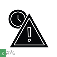 Expiry icon. Simple solid style for web and app. Alert, alarm, clock circular with exclamation mark concept. Black silhouette, glyph symbol. Vector illustration isolated on white background. EPS 10.