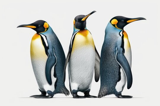 Isolated on a white background, three king penguins. Generative AI