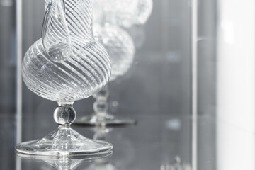 Abstract glass installation, transparent empty vases