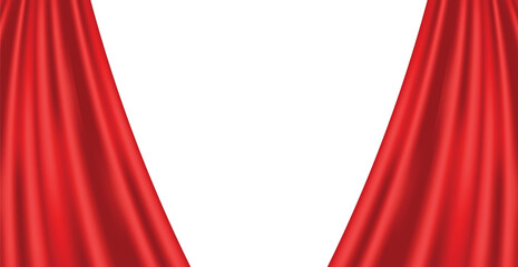 Red Curtain Opening Isolated On White Background. Celebration Event Backdrop. Wallpaper Vector