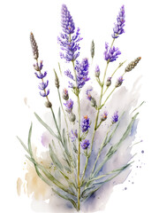 Naklejka premium Lavender plant over white background. Generative AI illustration in watercolor style
