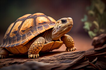 Naklejka premium Sulcata tortoise on a grass. Generative AI, Generative, AI