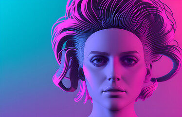 Abstract synthwave style illustration of a female head