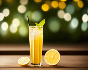 Fototapeta premium a fresh refreshing glass of lemonade juice cocktail drink in a sunny spring garden, created using AI generative tools