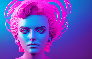 Abstract synthwave style illustration of a female head, generated ai