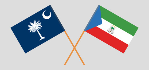 Crossed flags of The State of South Carolina and Equatorial Guinea. Official colors. Correct proportion