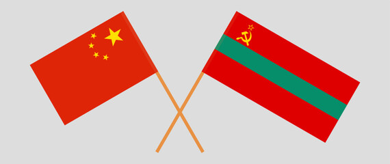 Crossed flags of China and Transnistria. Official colors. Correct proportion