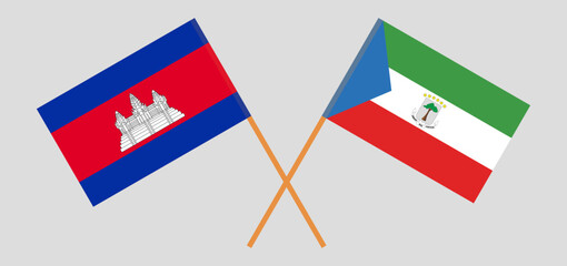 Crossed flags of Cambodia and Equatorial Guinea. Official colors. Correct proportion