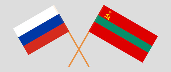 Crossed flags of Russia and Transnistria. Official colors. Correct proportion