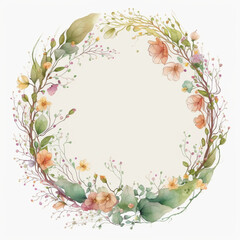 beautiful circle frame with flowers, generative Ai