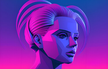 Abstract synthwave style illustration of a female head