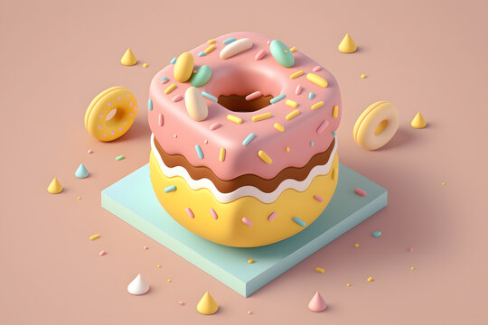 Tiny cute isometric design delicious donut emoji 3d render made with Generative AI