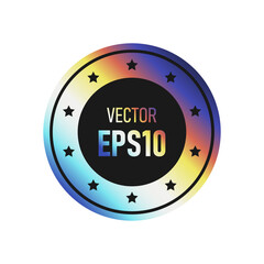 Fototapeta premium Rainbow round holographic sticker isolated on white background. Template for paper tags, emblems, labels.