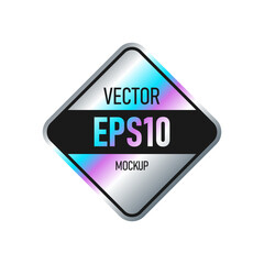 Holographic sticker in the shape of a rhombus with text isolated on a white background. Template for paper tags, emblems, labels.