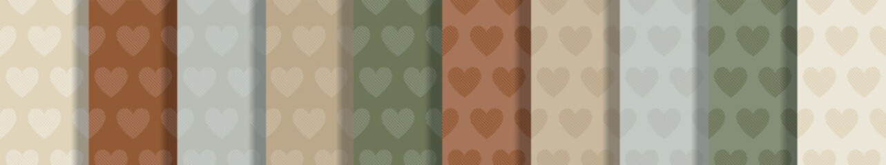 Boho Heart seamless pattern background. Vector illustration for holiday design. Abstract romantic photo frame. Stylish decorative bright label set. Fashion valentine day ornament.