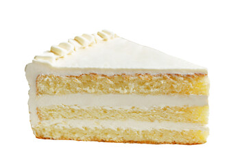 Slice of layered sponge cake with whipped cream. PNG transparency