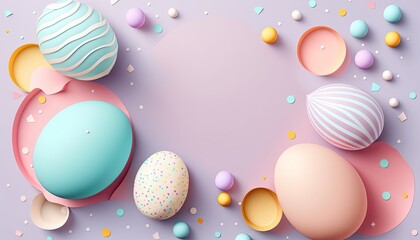 Fototapeta na wymiar Poster and banner template features beatiful background with Bunny and Easter eggs in a nest, making it the perfect choice for your Easter Day greetings and presents. Generative AI.