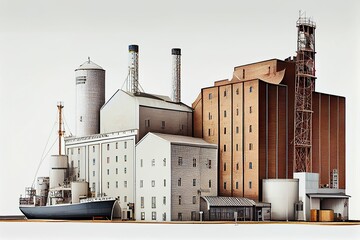 Flat illustration of  plant located in a port, generative ai contents by Midjourney