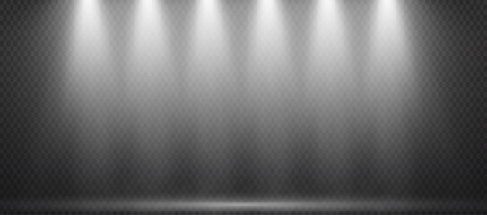 The spotlight shines on the stage. light from a lamp or spotlight. special effects on transparent background. Vector illustration