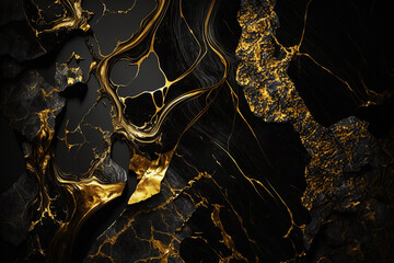 Obraz na płótnie Canvas Abstract marble black and gold background.Invitation backdrop. Ai generated