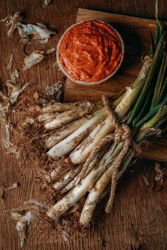 romesco sauce and raw calcots typical of Catalonia