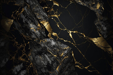 Abstract marble black and gold background. Invitation backdrop. Ai generated