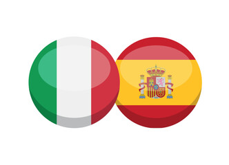 Italy and Spain flag isolated on white background. Italian-Spanish conversation concept. Learn languages. Vector stock