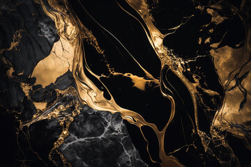 Obraz na płótnie Canvas Black and gold marble background. Invitation, card backdrop, banner. Ai generated