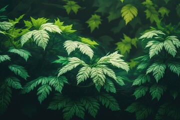 Fototapeta na wymiar Different green plants leaves on black background created using generative ai technology