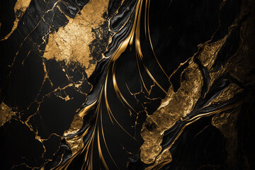 Obraz na płótnie Canvas Black and gold marble background. Invitation, card backdrop, banner. Ai generated