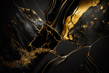 Black and gold marble background. Invitation, card backdrop, banner. Ai generated