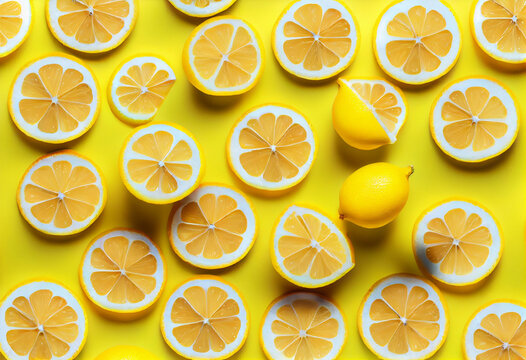 Lemon citrus slices seamless backdrop texture. Flat lay backdrop AI Generated