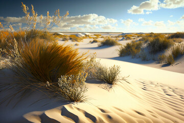 Sand dunes in desert landscape. Generative AI