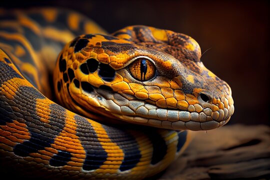 Close up of a timor python, yellow snake. Generative AI, Generative, AI