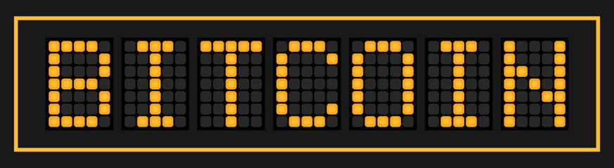 Orange color led banner in word bitcoin on black background