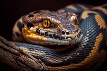 Fototapeta premium Close up of a timor python, yellow snake. Generative AI, Generative, AI