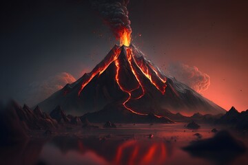 volcano created using AI Generative Technology - obrazy, fototapety, plakaty