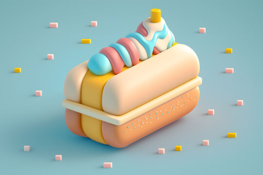 Tiny cute isometric design delicious hot dog emoji 3d render made with Generative AI