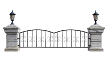Metal fence with lanterns.